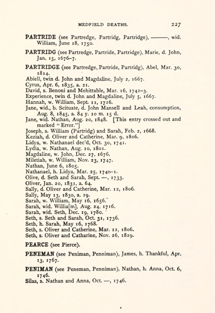Vital records of Medfield, Massachusetts, to the year 1850, p. 227.