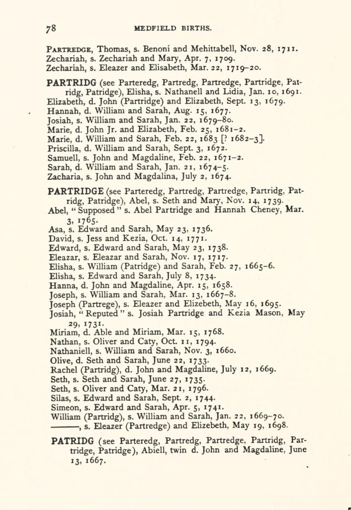 Vital records of Medfield, Massachusetts, to the year 1850, p. 78.